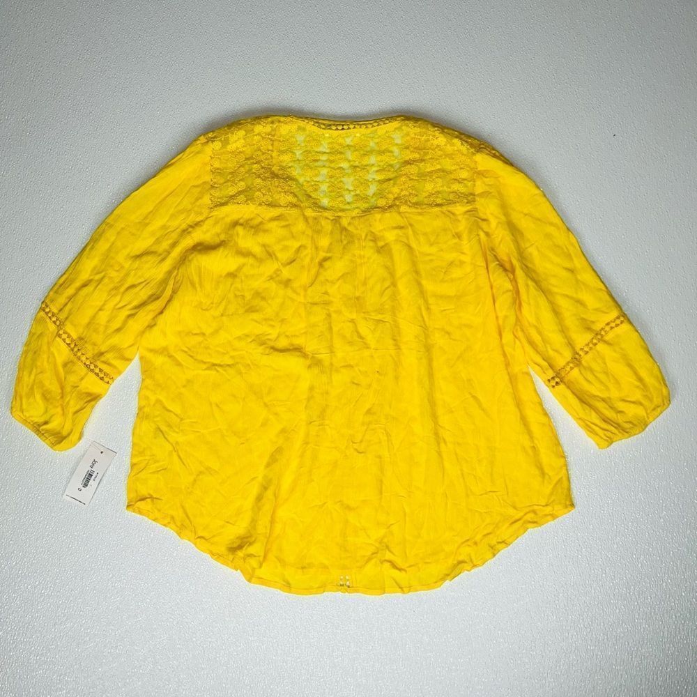 John Paul Richard Premium Women's Crepon Crochet Peasant Blouse Yellow XL. Nwt - Picture 8 of 11
